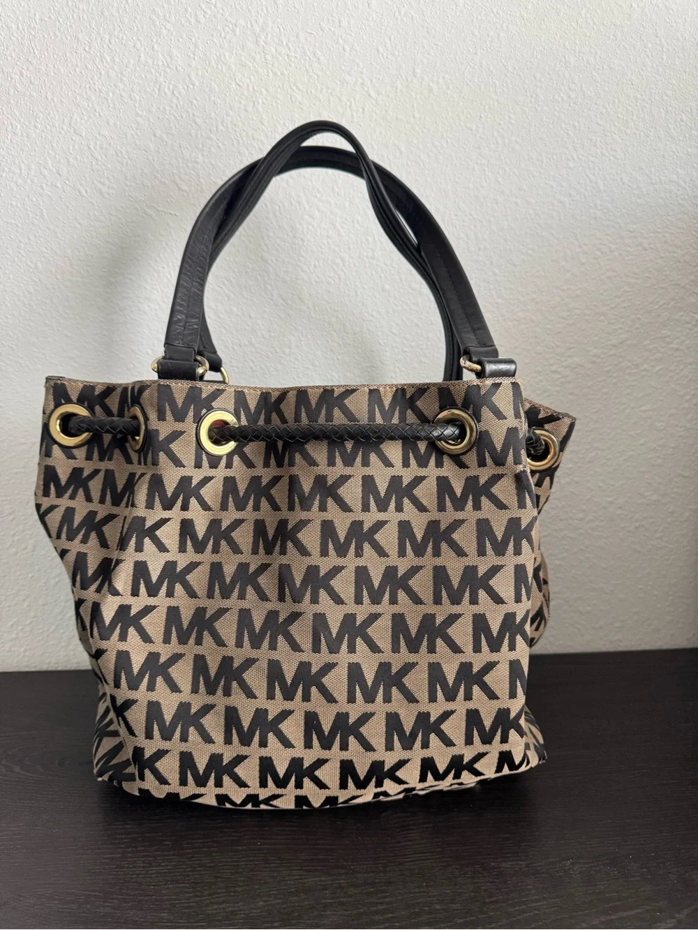 Michael Kors Brown & Black MK Logo Shoulder Bag with Tassel